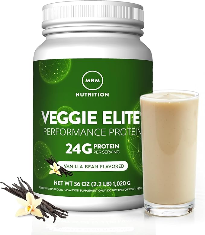 MRM Veggie Elite Performance Protein - Vanilla Bean, Plant-Based Powder, 24g Protein per Serving with BCAAs & Digestive Enzymes, Clinically Tested - Vegan, Gluten-Free - 30 Servings