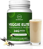 MRM Veggie Elite Performance Protein - Vanilla Bean, Plant-Based Powder, 24g Protein per Serving with BCAAs & Digestive Enzymes, Clinically Tested - Vegan, Gluten-Free - 30 Servings