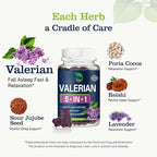 Valerian Root Extract Gummies for Natural Sleep Support, 5-in-1 Herbal Supplement for Calm & Relaxation w/Lavender and More, Alternative to Valerian Powder Capsules. 60 Count