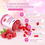 Collagen Gummies for Women Men, Hydrolyzed Collagen Protein Type I II III V X with Biotin Vitamin C A B D E Hyaluronic Acid for Hair, Skin, Nails, Joint, Immune Support, Raspberry Flavor, 60 Count