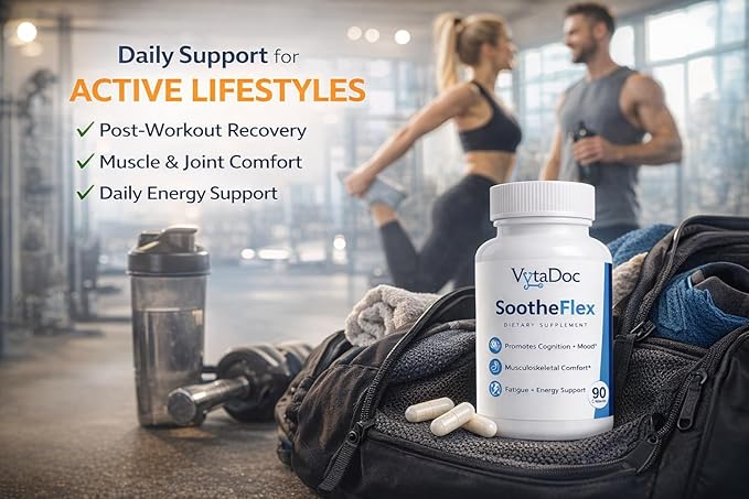 SootheFlex Joint, Energy & Mood Support for Women | Turmeric 900mg, Ferrochel® Iron, Magnesium Malate, Vitamin D3, Ginger, Selenium | 90 Capsules | Gentle Iron — Easy on Digestion