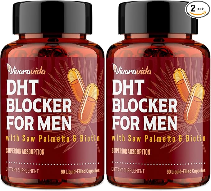 DHT Blocker for Men | Hair Growth Vitamins Supplement with Saw Palmetto & Biotin - Hair Regrowth - Natural Hair Loss Supplements Liquid-Filled - Proprietary Herbal Blends (180 Capsules)