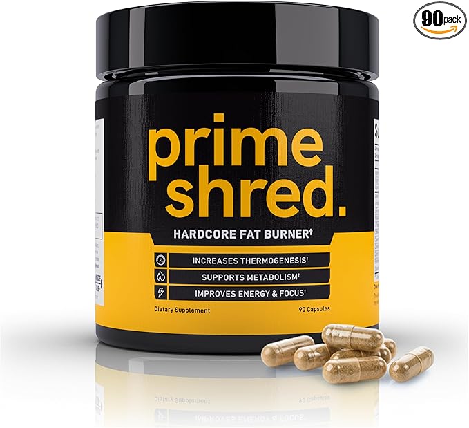 PrimeShred: Fat Burner for Men, Natural Appetite Suppressant, Thermogenic Workout Metabolism Booster & Energy Supplement, Weight Management w/Green Tea, Caffeine L-Carnitine, Vegan & Soy-Free, 90 Caps
