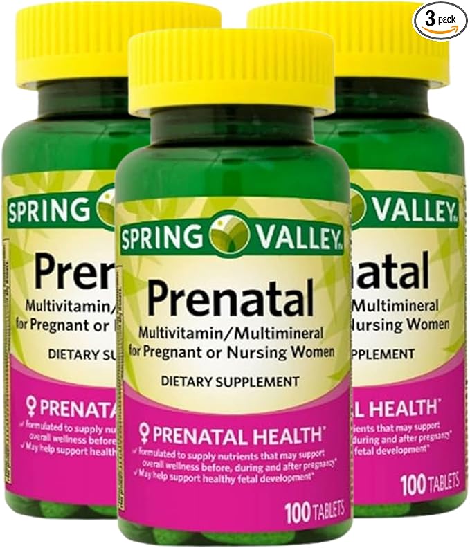 Prenatal Multivitamin Multimineral 100 Tablets - Prenatal Vitamins with Folic Acid and DHA, Gluten Free Supplement, Daily Vitamins for Women + 7 Day Pill Organizer Included (Pack of 3)