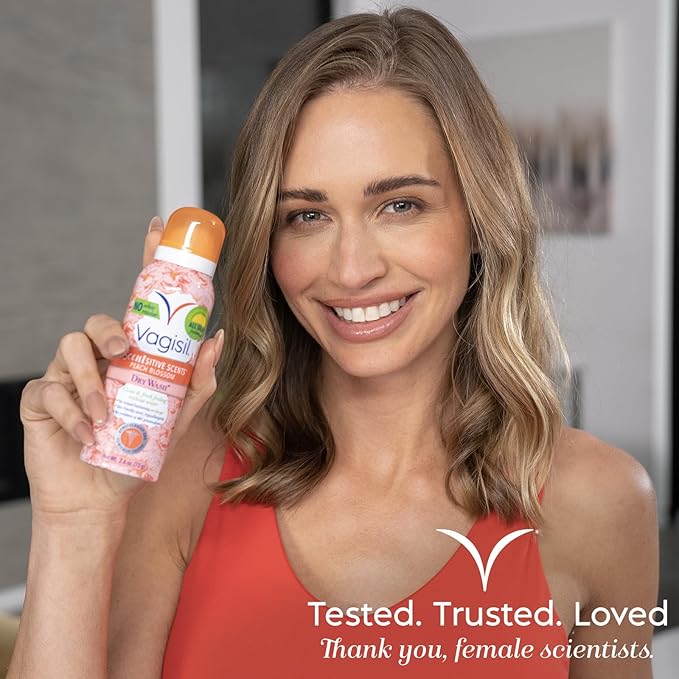 Vagisil Scentsitive Scents Feminine Dry Wash Deodorant Spray for Women, Gynecologist Tested, Paraben Free, Peach Blossom, 2.6 Ounce (Pack of 4)