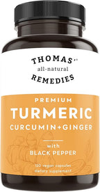 Thomas' all-natural Remedies Turmeric Curcumin and Ginger with Black Pepper, Organic Turmeric Joint Support Supplement- 95% Curcumin - NO fillers, Vegan - 120ct