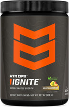 MTN OPS Ignite Sugar Free Energy Drink Powder Naturally Sweetened with Monk Fruit, 200mg Caffeine, Nootropic Blend for Energy, Focus & Endurance, L Arginine & L Citrulline, 45 Servings, Peach Lemonade
