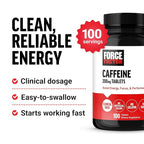 Force Factor Caffeine Pills 200mg, Boost Energy, Focus, Strength, and Performance, Premium Quality Tablets, Energy Support Supplement, 100 Tablets