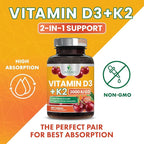 Vitamin D 2000 IU 50mcg Per Tablet - Vitamins D3 & K2 (MK7) Complex Supplement for Bone, Teeth, Muscle, Calcium Absorption, Supports Immune & Heart Health, Chewable Formula USA Bottled - 180 Tablets