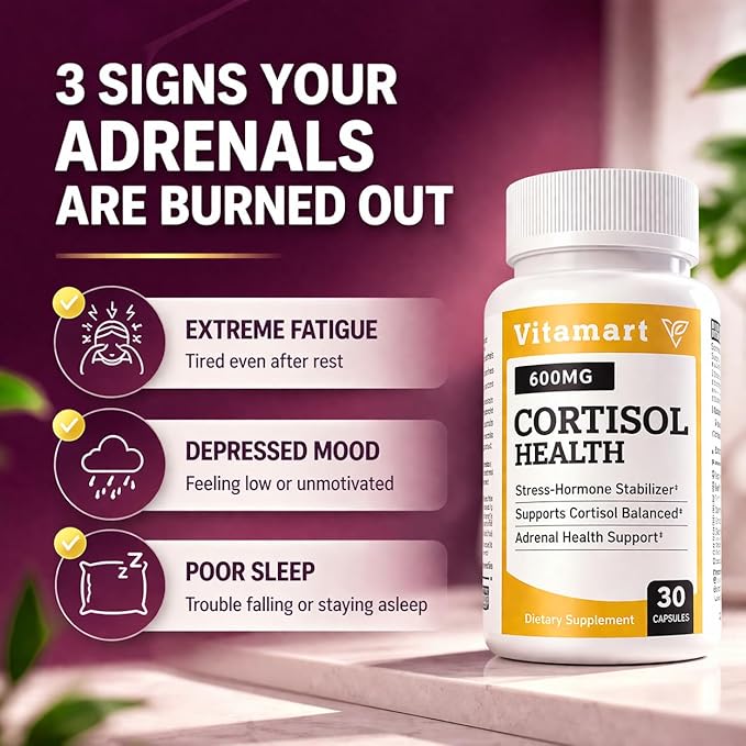 Cortisol Supplements for Women & Men | Ashwagandha Extract, Rhodiola & Adrenal Support Blend | Cortisol Manager & Reducer for Stress, Mood & Sleep Calm | Cortisol Health with Adaptogens, 30 Count
