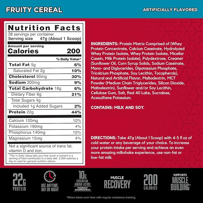 BSN SYNTHA-6 Premium Protein Powder with 6g of Fiber, Whey Isolate, Micellar Casein, Milk Protein Isolate, 5g of Fat, Fruity Cereal, 28 Servings, 2.91 Pound (Packaging May Vary)