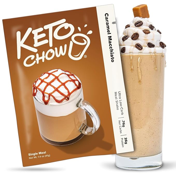 Keto Chow Caramel Macchiato - Keto Meal Replacement Shake Powder - Nutritionally Complete - Low Carb - Delicious Easy Meal Substitute - Protein Rich You Choose The Fat - Single Meal Sample
