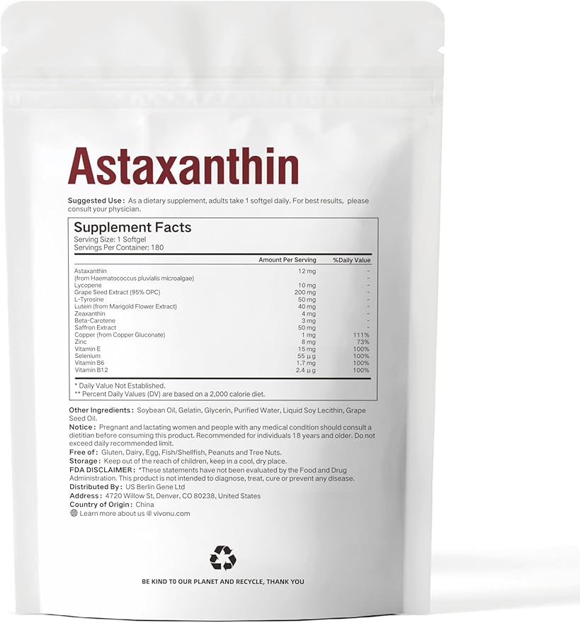 14-in-1 Astaxanthin 12mg & Lutein 40mg with Zeaxanthin Supplements, 24 Month Supply, Fresh Microalgae Source, Supports Eye, Skin, Antioxidant, Joint, Circulatory Health, Non-GMO, Gluten Free, 4 Bag