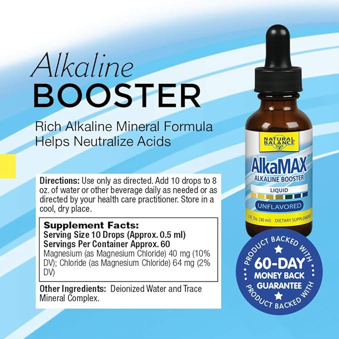 Natural Balance Alkamax Alkaline Booster - Alkaline Water Drops, Liquid pH Balancing Drops for Drinking Water or Beverages, Helps Neutralize Acids for Men & Women, Mineral Formula - 1 Fl Oz Bottle