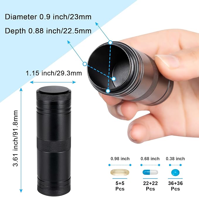 Pill Case 2 Times a Day - Portable Metal Pill Box Daily Waterproof Travel Pill Container, Pill Holder Organizer for Vitamin/Fish Oil/Supplements, 1 Pack Pill Box