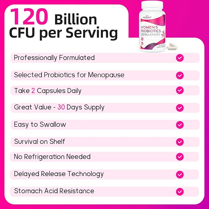 Negima Menopause Supplements for Women, 120 Billion CFUs Probiotics for Women, 13-in-1 Herbs & Botanicals Complex, for Menopause - 60 Caps