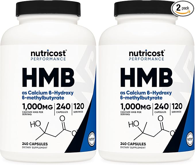 Nutricost HMB (Beta-Hydroxy Beta-Methylbutyrate) 1000mg (240 Capsules) - 500mg Per Capsule, 120 Servings - Gluten Free and Non-GMO (Pack of 2)