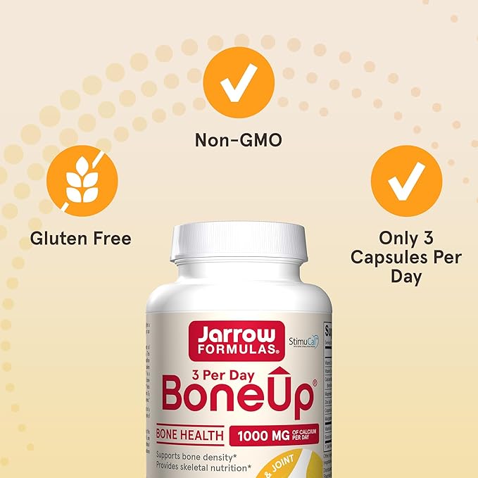 Jarrow Formulas BoneUp Three Per Day for Bone Density and Skeletal Nutrition, Includes Vitamin D3, K2 (as MK-7) and Calcium, 180 Capsules, 60 Day Supply, (Pack of 2)
