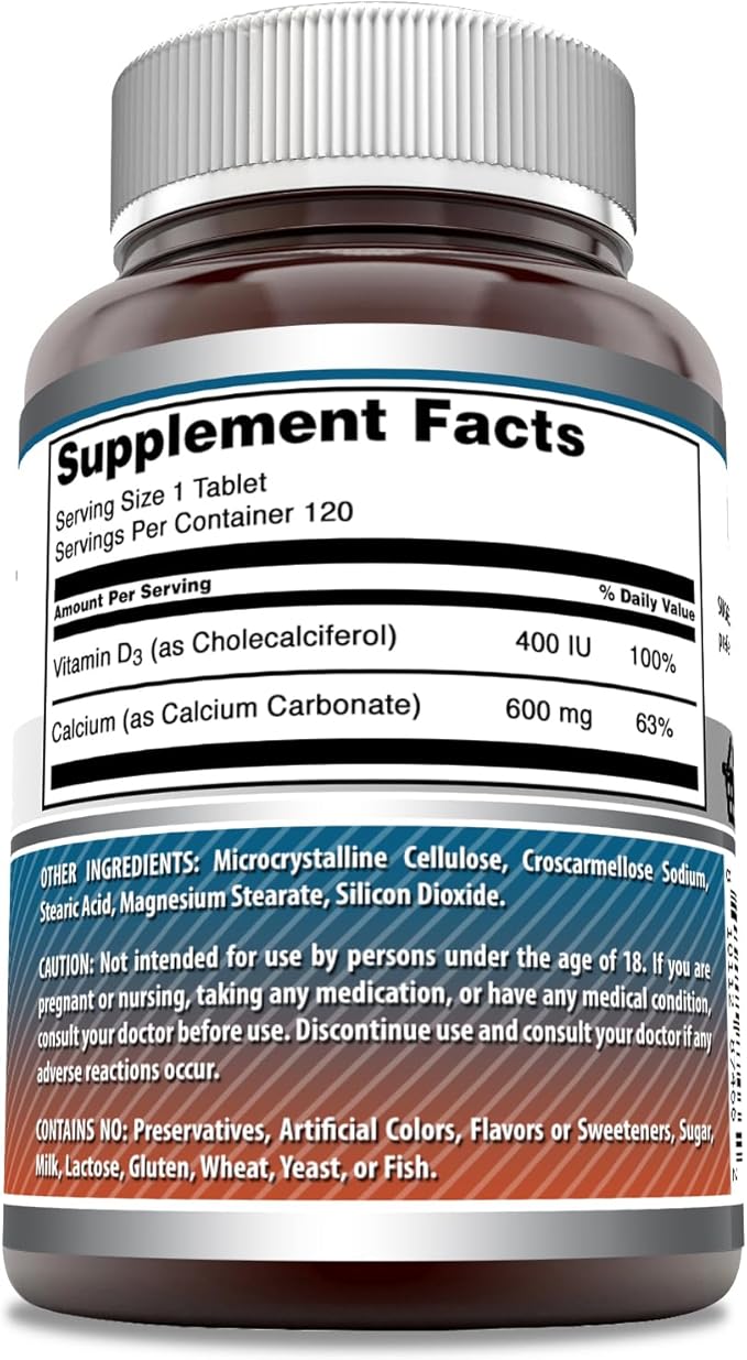 Amazing Formulas Calcium with Vitamin D3 Supplement | Tablets | Non-GMO | Gluten-Free | Made in USA (Pack of 1 | 120 Count)