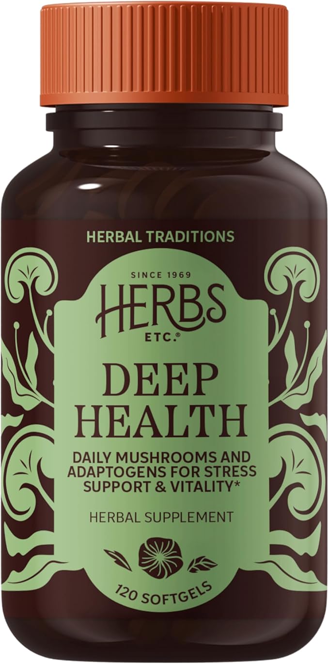 Herbs Etc. Deep Health - Daily Use Adaptogen Supplement - Aids Immune Health & Energy - with Reishi Mushroom - 120 Softgels (120 Servings)