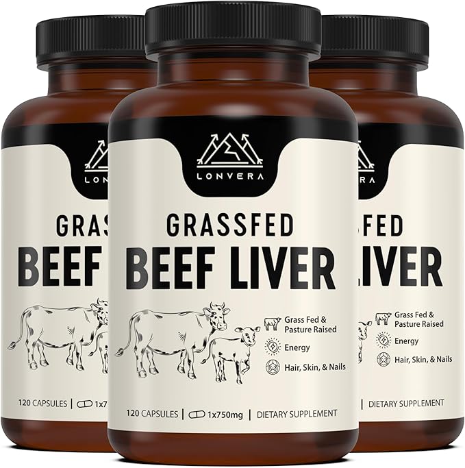Lonvera Grass Fed Beef Liver Supplement – 3000mg Freeze Dried Desiccated Organs – Nutrient Source for Joints, Bones, Hair, Skin, Nails & Daily Energy – 120 Pasture-Raised Capsules - 90 Day Supply