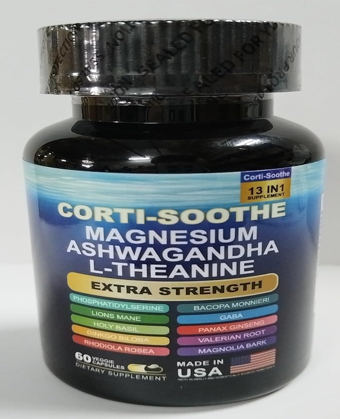 Zoyava Corti-Soothe Cortisol Supplement Magnesium Glycinate 200mg L-Theanine 150mg Ashwagandha 150mg Phosphatidylserine Cortisol Manager Lions Mane Ginkgo Biloba Bacopa Monnieri Valerian Root 60 Caps