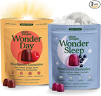 Plant People WonderDay & WonderSleep Mushroom Gummies Bundle – Daily Energy, Mood & Immune Support + Nighttime Sleep & Relaxation – Vegan - 60 Count Each