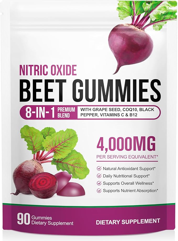 Acorn + Oak Beet Root Gummies with 200mg CoQ10 per Serving & Organic Beet Extract - Blood Pressure, Energy Level Support & Nitric Oxide Promoting* | Vegan, Sugar-Free, Vitamins B12 & C | 90 Chews