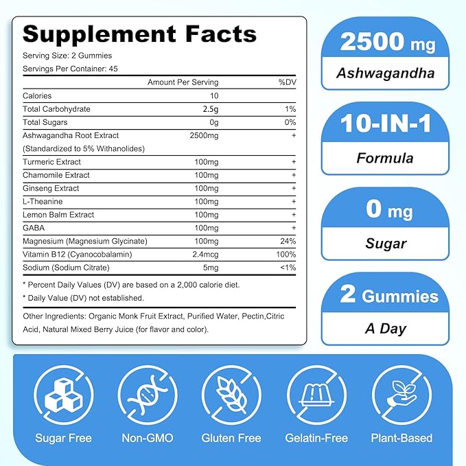 90 Count | Ashwagandha Gummies–Ashwagandha Supplements with L-Theanine & GABA–Support zzZ, M♡♡d, Relaxation, Daily Balance, Mind-Body Wellness for Women & Men