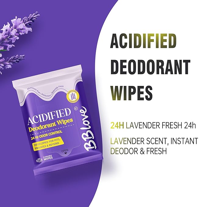 Acidified Body Wipes - 24H Odor Control, pH Balanced for Underarms & Whole Body, Aluminum-Free & Skin-Loving Formula, 80 Wipes
