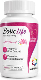 NutraBlast Boric Acid Suppositories - 100% Pure Made in USA - Boric Life Intimate Health Support (60 Count)
