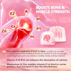 Vitamin D3 K2 Gummies 10000 IU with 500mg Calcium Magnesium Zinc Gummy Sugar Free ADK+Vitamin B12 Supplements for Women and Men Bones, Muscles, Teeth Peach Flavor - 60 Gummies - 30 Servings