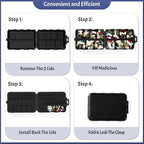 New Foldable & Double Protection Portable Weekly Pill Organizer 2 Times A Day with Etched Labels, AM PM 7 Day Week Medicine Box, Daily Travel Pill Case Dispenser for Vitamin, Supplement - All Black