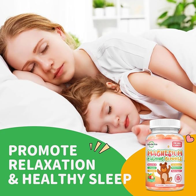 Magnesium Gummies for Kids - Magnesium Glycinate Gummies with L-Theanine, Vitamin B6, D3 for Kids & Adults Sleep, Calm, Relaxation, Brain, Bones, Muscle Relief, Sugar Free Banana & Strawberry 60ct