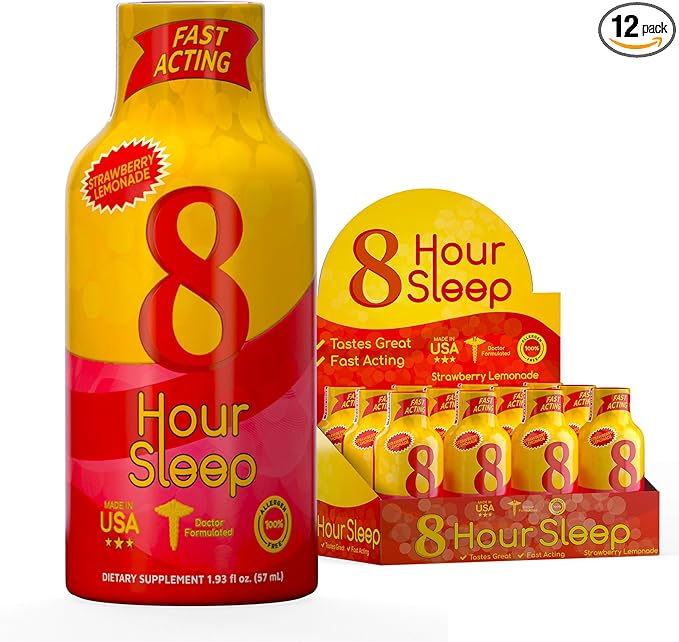 Vitamin Energy 8 Hour Sleep Shot Strawberry Lemonade 12 Pack, Melatonin, 5-HTP, GABA, Valerian, Lavender, Nighttime Relaxation & Sleep Support Supplement, Zero Sugar, Vegan, Gluten-Free, Kosher, 1.93 fl oz