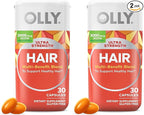 OLLY Ultra Strength Hair Softgels,Supports Hair Health,Biotin,Keratin,Vitamin D,B12,Hair-Supplement,30 Day Supply - (Packaging May Vary),30 Count (Pack of 2)
