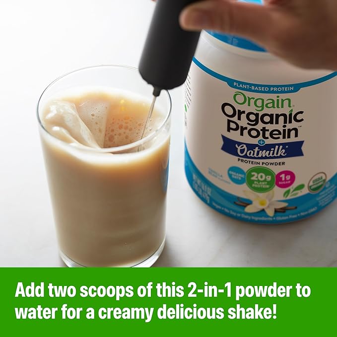 Orgain Organic Vegan Protein Powder + Oat Milk, Vanilla Bean - 20g Plant Based Protein, Gluten Free, No Dairy, Soy or Lactose Ingredients, Low Sugar, Non-GMO, Kosher, For Shakes & Smoothies - 1.05lb