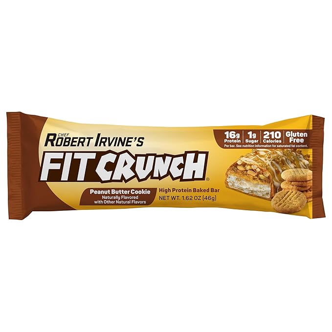 FITCRUNCH Snack Size Protein Bars, 6-Layer Baked Bar, 1g of Sugar, Gluten Free & Soft Cake Core (9 Bars, Peanut Butter Cookie)