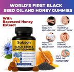 Sakoon nutrition Black Seed Oil Gummies with Honey and W/ 2%+ THYMOQUINONE - Nigella Sativa Seeds - Super antioxidant for Immune Support, Joints, Digestion, Hair & Skin - 60 Gummies