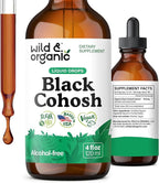 Wild & Organic Black Cohosh Supplements - Menopause Supplements for Women - 540 mg Black Cohosh Root Extract Tincture - Add to Tea Drops - 5-Month Supply - Vegan, Sugar & Alcohol-Free - 4 fl oz