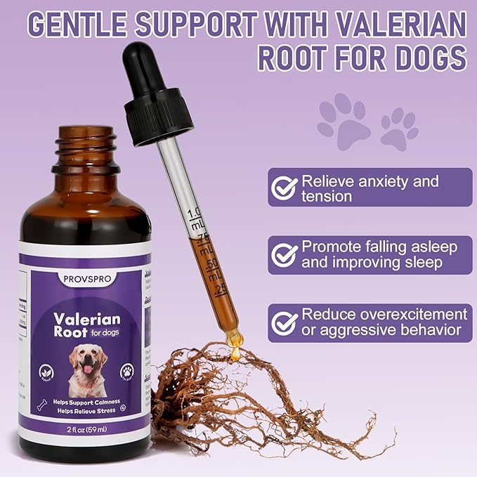 Valerian Root for Dogs, Valerian Root for Anxiety and Stress Relief in Dogs, Herbal Supplement to Help Support Calmness, Dog Sedative Calming Drops for Dogs, 2 fl oz