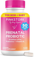 Pink Stork Prenatal Probiotic for Women with 50 Billion CFU | Vitamin B6 & Prebiotics | Pregnancy Probiotics for Morning Sickness | Digestive, Immune, & Gut Health | Vegan & Gluten-Free | 30 Capsules
