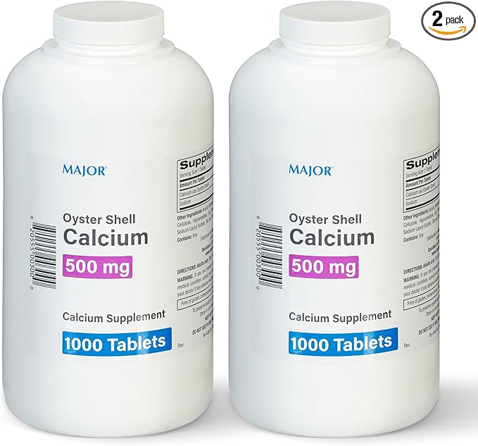 MAJOR Oyster Shell Calcium 500mg - Daily Dietary Supplement for Bone Health and Joint Support, Mineral Supplement for Men and Women, Gluten-Free - 1000 Tablets (2 Pack)