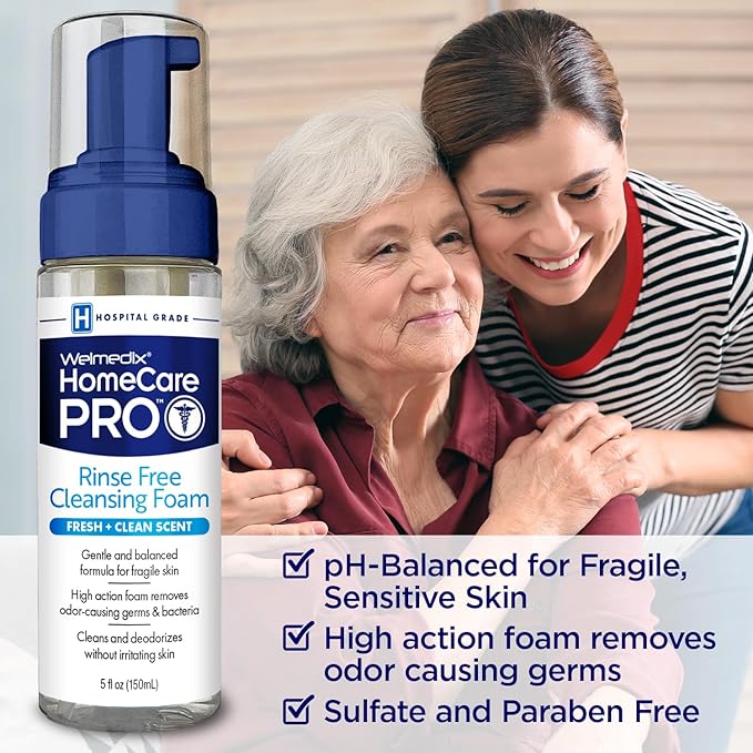 Welmedix No Rinse Cleansing Foam - Rinse Free & Waterless Body Wash, 3-in-1 Shampoo & Foaming Cleanser, Hospital Grade & pH Balanced - 5oz