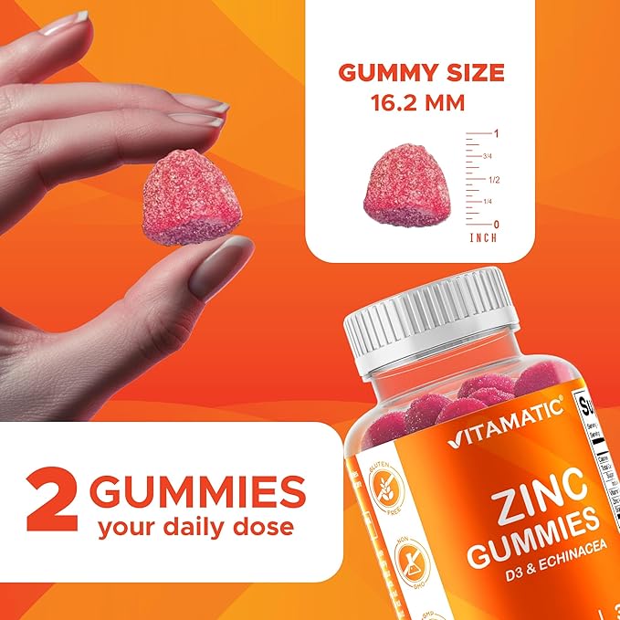 Vitamatic Zinc 50mg Gummies – 60 Vegan Gummies – Gluten-Free – 4 Pack