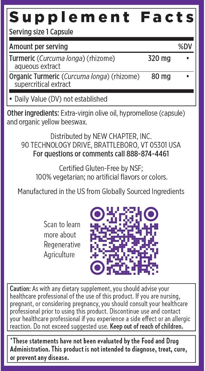 New Chapter Turmeric Supplement, One Daily, Heart, Brain & Healthy Inflammation Support, Supercritical Turmeric Curcumin Means No Black Pepper Needed, Non-GMO, Gluten Free – 60 Count (2 Month Supply)