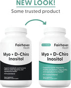 Fairhaven Health Myo-Inositol and D-Chiro Inositol for Women with PCOS | 40:1 Ratio | Inositol Supplement for Hormone and Ovarian Health | Myoinositol | Vitamin B8 | 240 Capsules
