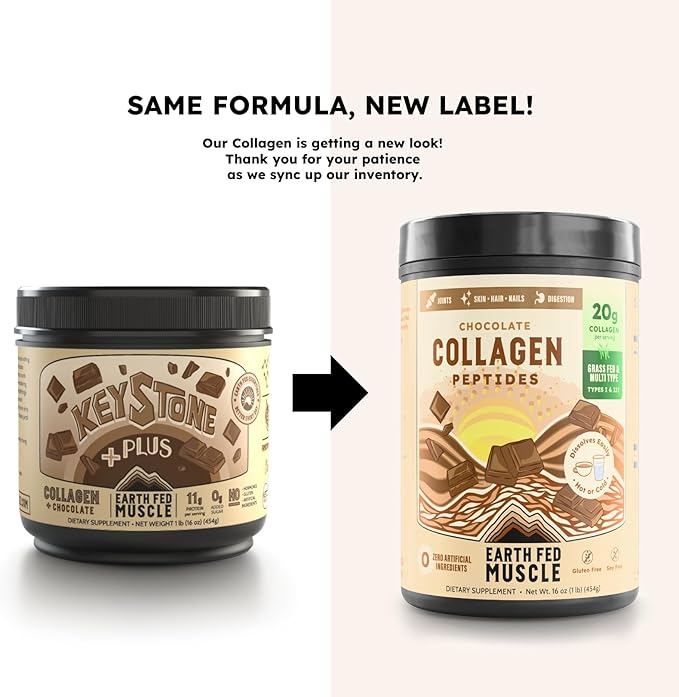 Earth Fed Muscle Chocolate Collagen Peptides Powder – Grass Fed Hydrolyzed Collagen for Women & Men - Healthy Bones, Skin & Hair - Types 1 & 3 Collagen Powder, 20g Per Serving, 19 Servings