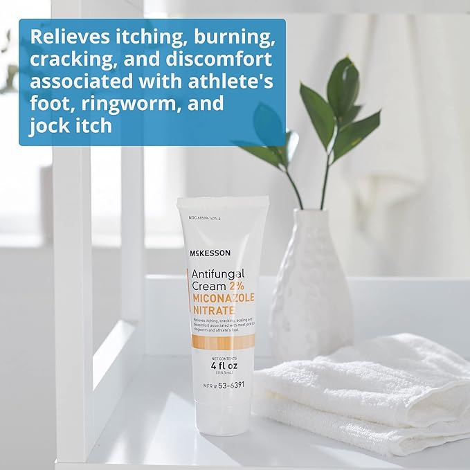 McKesson Antifungal Cream, 2% Miconazole Nitrate - Relieves Itching, Burning, Cracking from Jock Itch, Ringworm and Athlete Foot - 4 oz., 3 Count