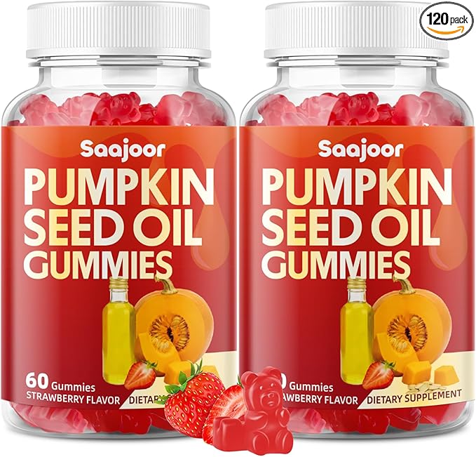 Organic Pumpkin Seed Oil Gummies with Saw Palmetto for Hair Growth & Skin Health | Vegan, Non-GMO, Gluten-Free Strawberry Flavor | 120 Count
